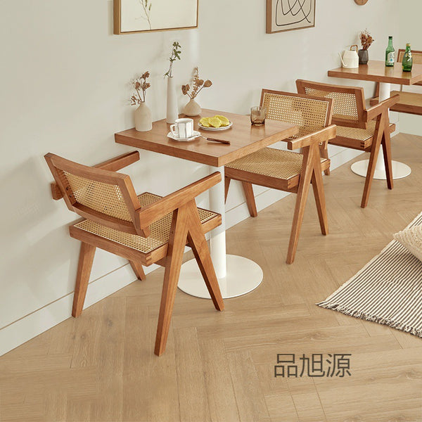 Nordic Qingba Cafe Creative Solid Wood Leisure Table and Chair Combination, Dessert Milk Tea Shop Simple Log Dining Table and Chair
