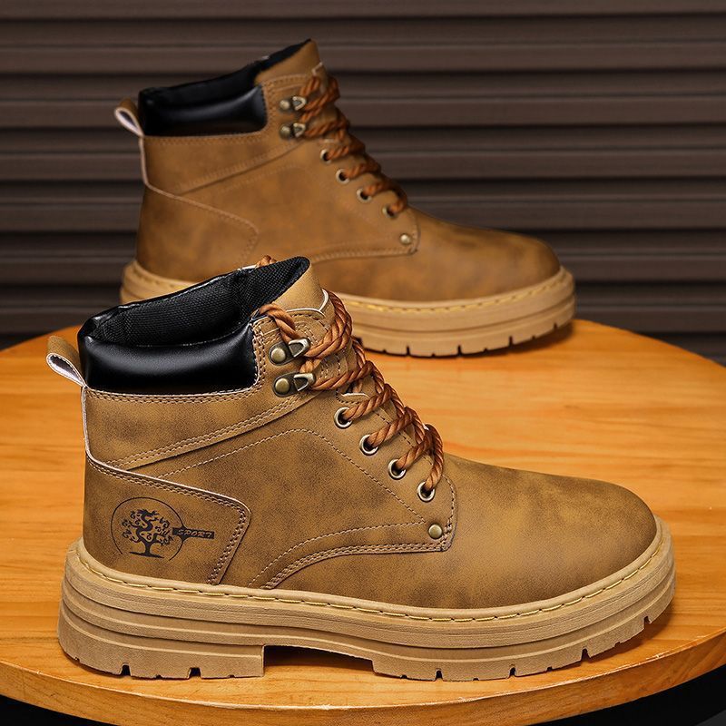 2025winternew arrivalhigh-top bootsmentrendyeasiest for matchthick solecasual leather shoesworkwear sneakerstrendy shoes for men