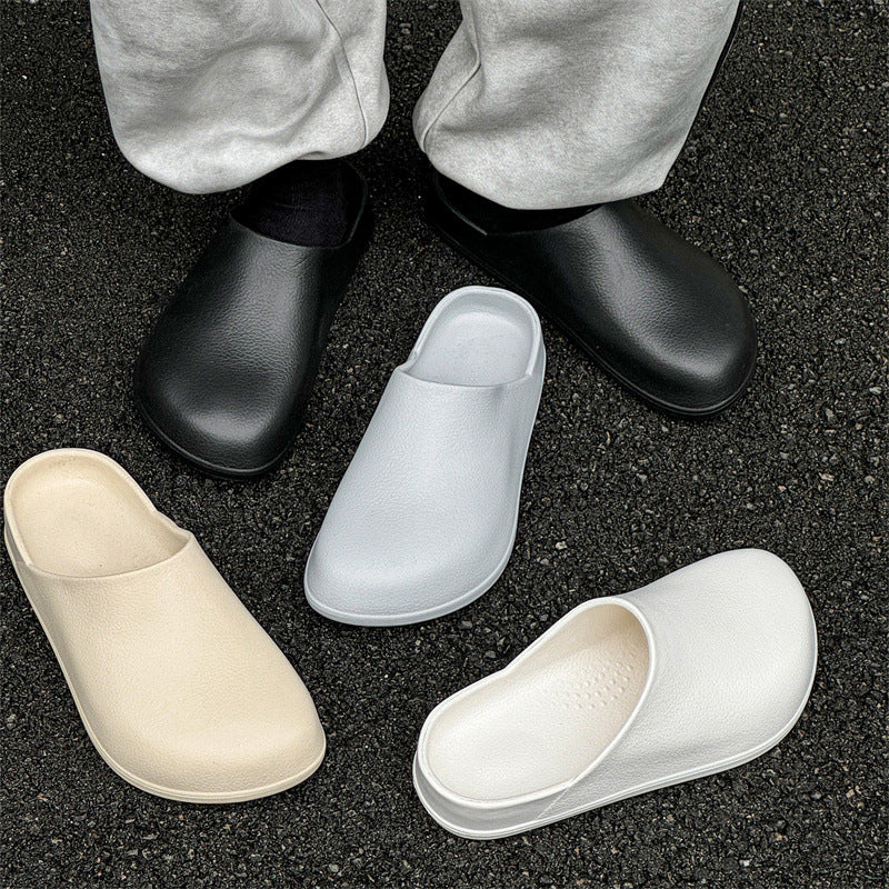 2026new arrivaleva toe cap slippers for men outwear waterproof holeless half slippers high-looking couple holeless slippers