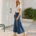 Fashion cross-border export  washed double flap pocket pants elastic waist raw edge hem slimming look street versatile skirt