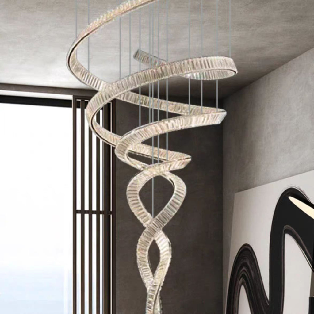 Villa empty living room duplex stairs mermaid crystal chandelier light luxury hotel lobby apartment banquet project lamp