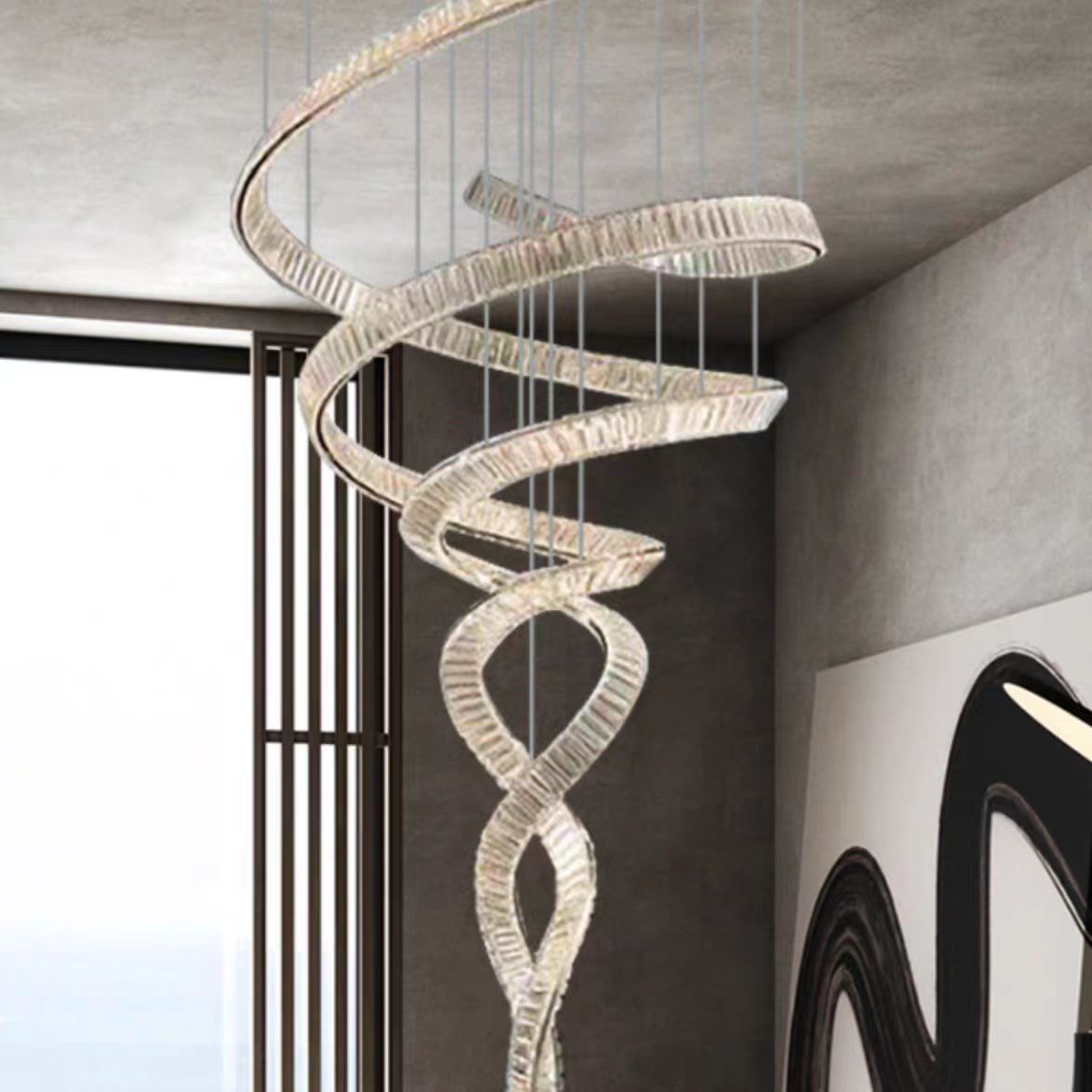 Villa empty living room duplex stairs mermaid crystal chandelier light luxury hotel lobby apartment banquet project lamp