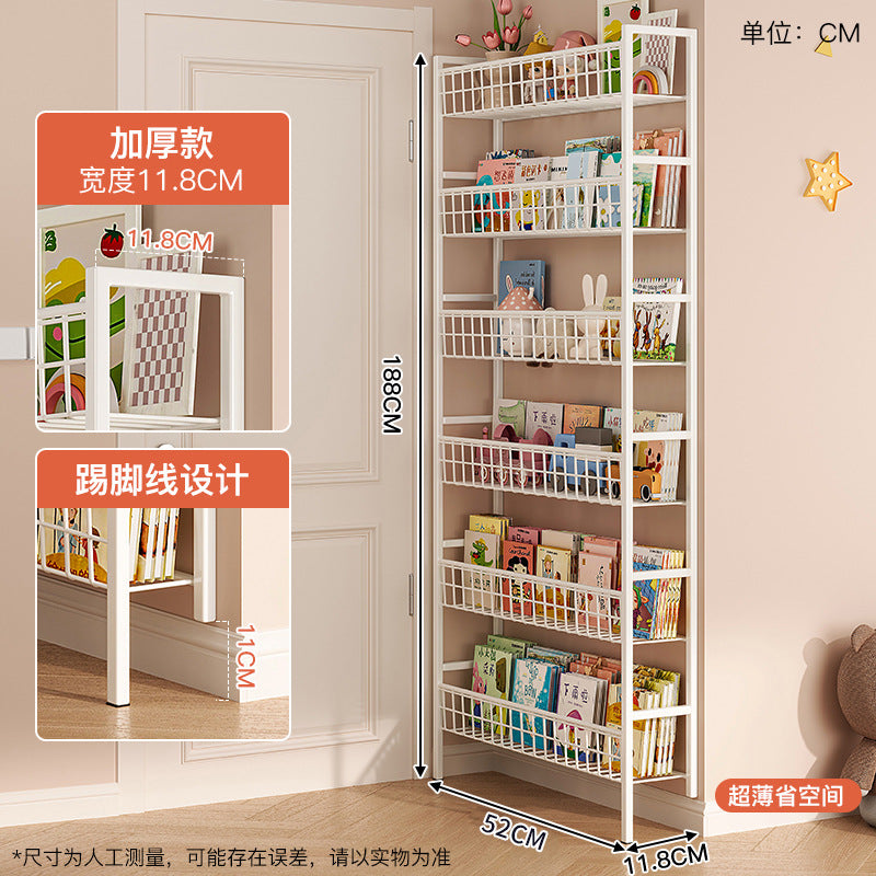 Behind the door shelf wrought iron ultra-thin bookshelf floor-to-ceiling children's simple extremely narrow crack wall wall hanging household storage cabinet