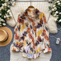 Vacation style printingcomfortable breathable easiest for match shirt women's summerloosecardigan style easiest for matchslimming looktops
