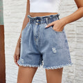European and american clothing cross-border foreign trade summer new  independent station washed elastic waist denim bud shorts trendy