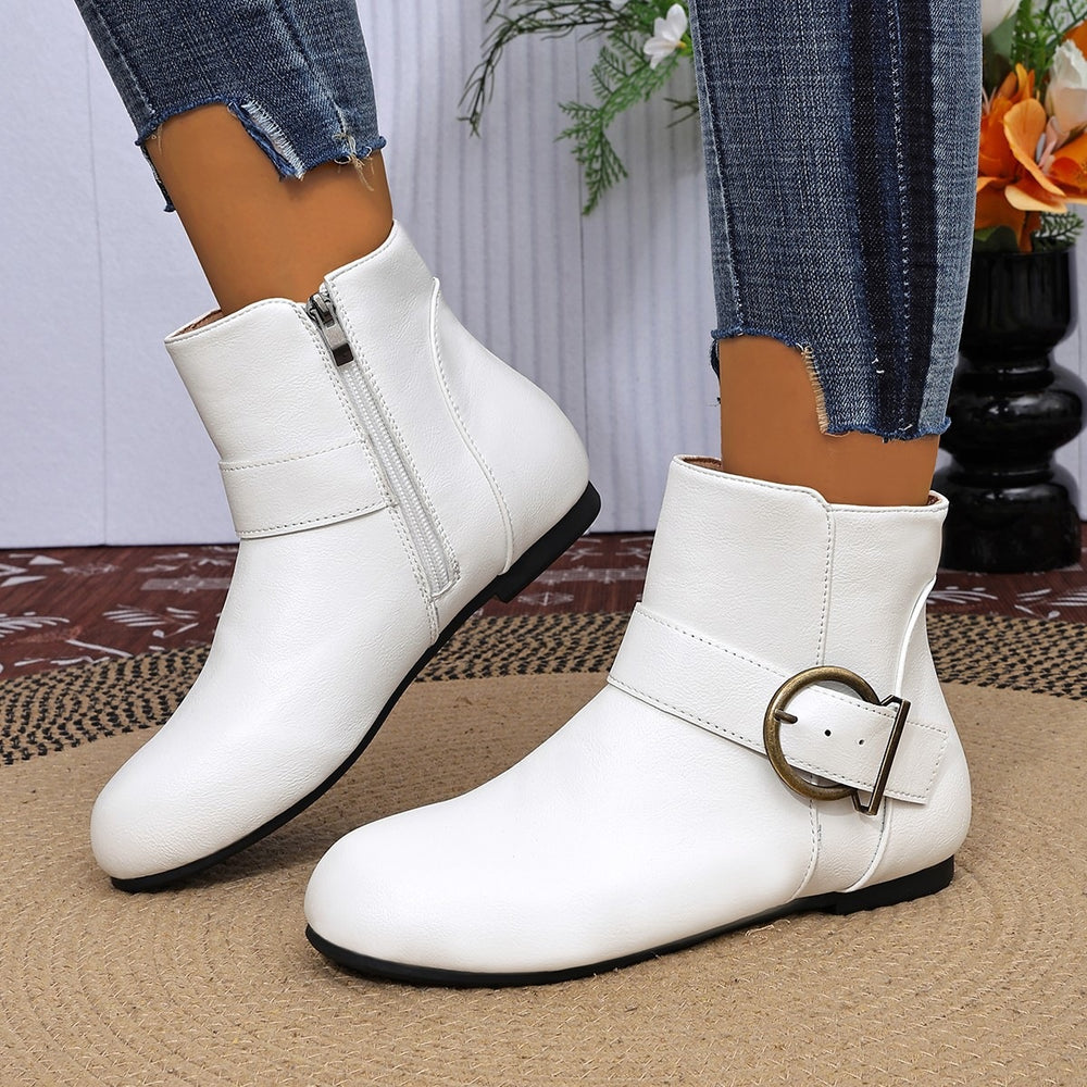 plus sizefashion chelsea large ring buckle side zipper boots fall and winternew arrivalpure colorflats cross-border fashion boots