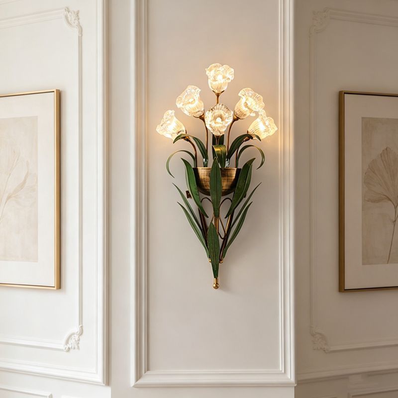 French retro wall sconce, american country style creative floral living room background wall, bedroom bedside wall lighting fixture