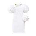 Children's flower short-sleeved dress + flower shoulder bag