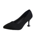 Women's suede black pointed-toe heels - professional ol work shoes, solid color stiletto mid-heel pumps