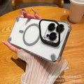 Suitable for apple 17pro metal lens holder magnetic phone case iphone14 four-corner airbag transparent hard case