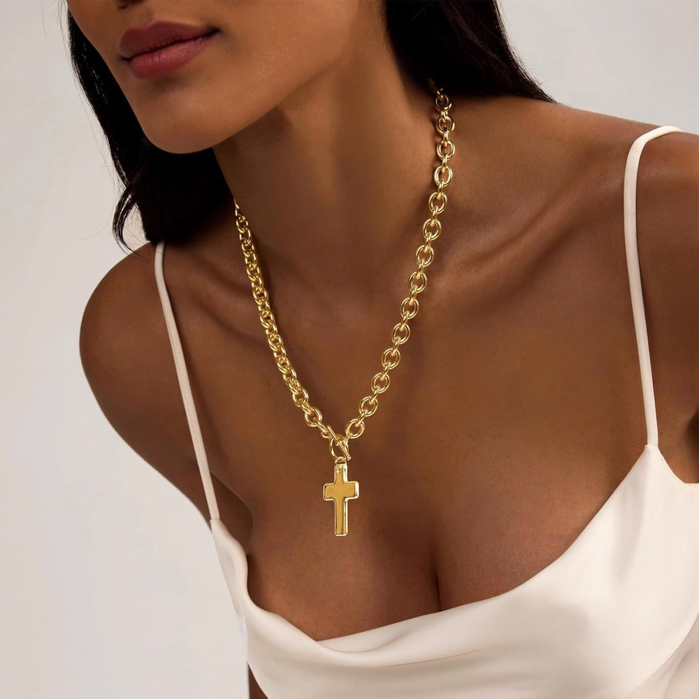 European and american cross-border new minimalist ot clasp necklace, elegant rhinestone cross pendant choker, versatile jewelry for women