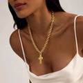 European and american cross-border new minimalist ot clasp necklace, elegant rhinestone cross pendant choker, versatile jewelry for women