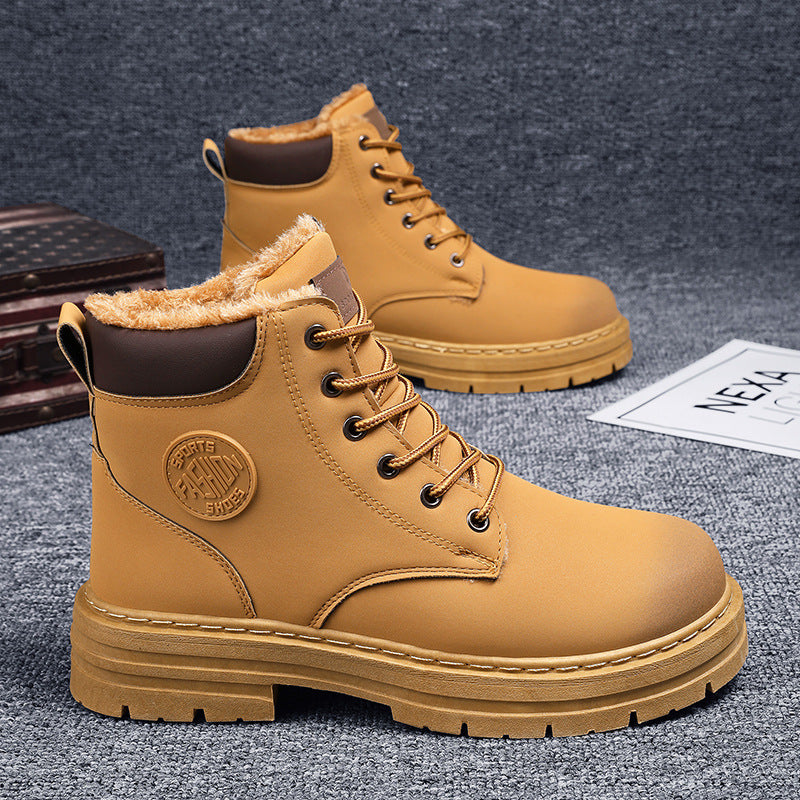 Boots men's high-top fleece-linedheattechwinterworkwear boots british style short boots k-stylewaterproof boots men's trendy shoes