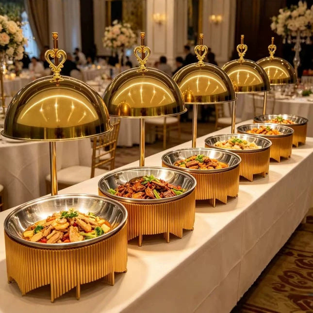 Gold stainless steel buffet warmer - openwork lid buffet stove - hotel restaurant heating and insulation furnace