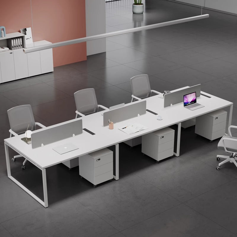 Customizable office desk and chair set - modern minimalist design for 4-seat workstations, partitioned cubicles, and individual desks