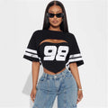 New arrival:  summer cross-border casual loose fit sporty print bandeau hot girl pullover short sleeve top t-shirt for women