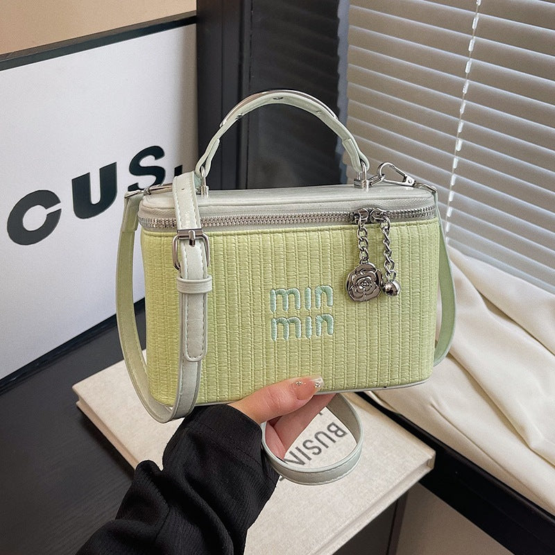 Cross-border niche striped casual box bag women's summer fashion commuter handbag Korean version retro versatile messenger bag