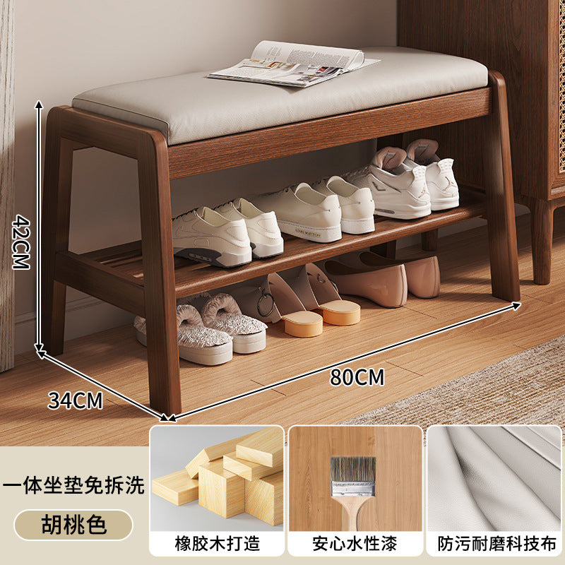 Solid wood shoe change stool household small narrow shoe rack seat stool integrated soft bag seat cushion test door bench shoe stool
