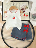 Baby clothing kids set children outfit white vest + blue shorts children's clothing