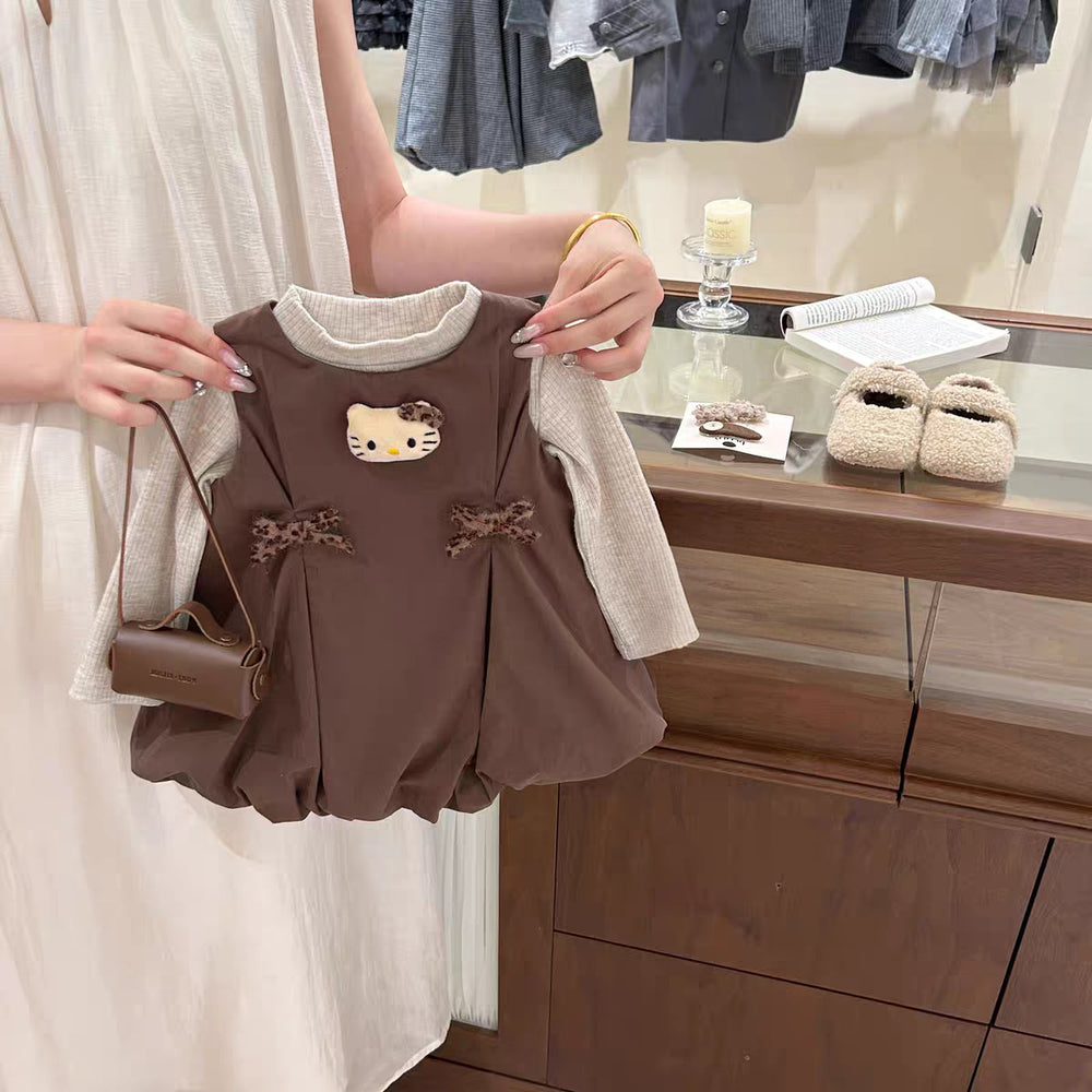 [on behalf of delivery] baby girl maillard color series suit  new spring and autum kidsren's stereo cat vest