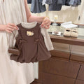 [on behalf of delivery] baby girl maillard color series suit  new spring and autum kidsren's stereo cat vest