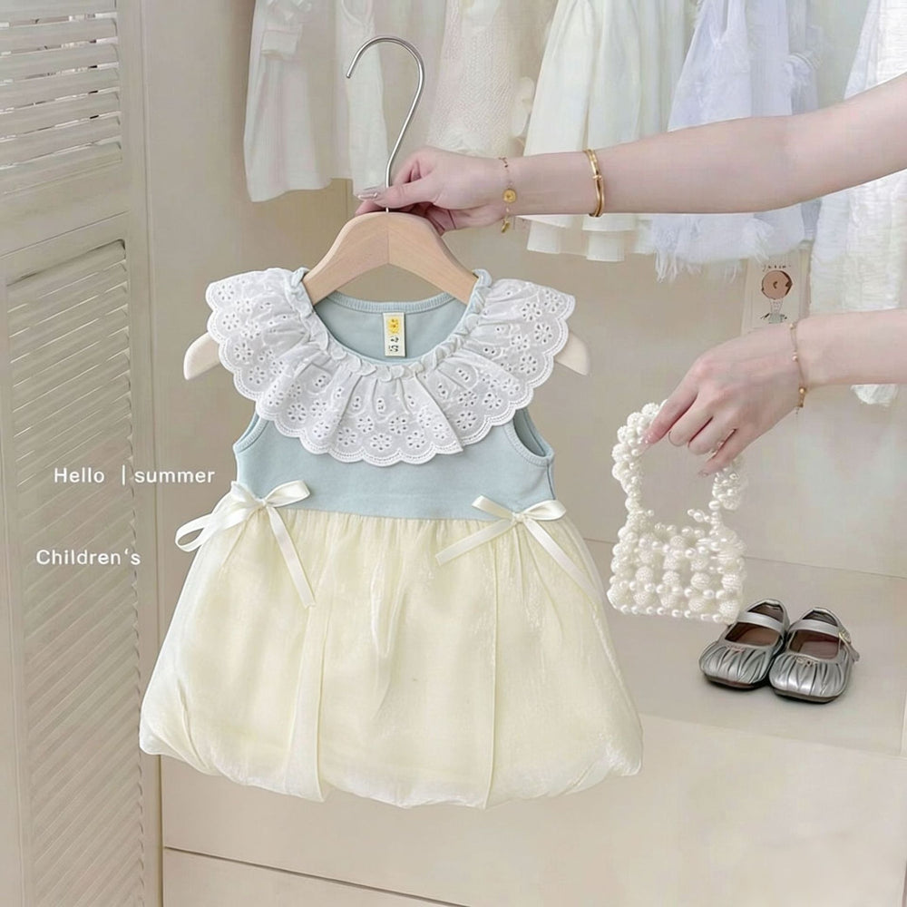 Girls' cute baby dress - new summer princess style, sweet sleeveless vest with floral appliqué