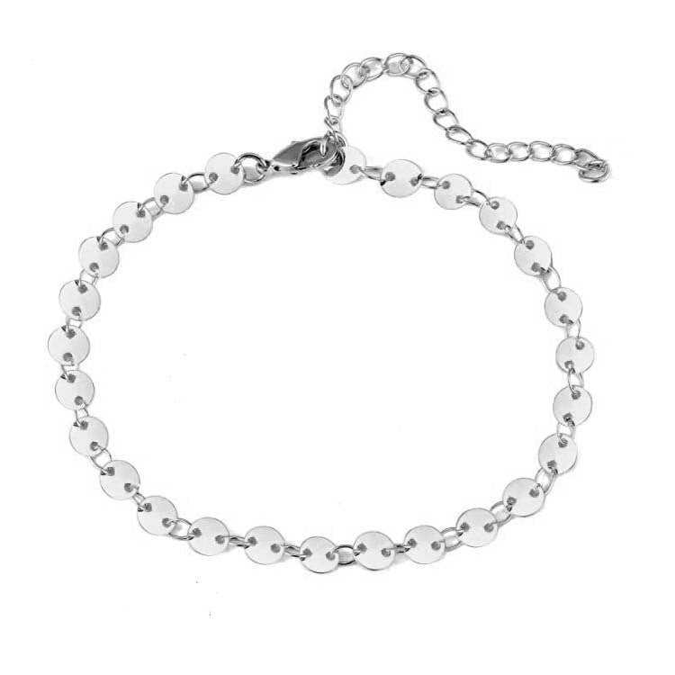 European and american geometric disc plain chain anklet creative beach foot chain tassel sequin stainless steel chain elegantcasual