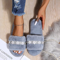 autumn and winter new arrivalk-style imitation rabbit stuffed fish mouth flower cotton slippers soft bottom home pure color cotton slippers dropshipping