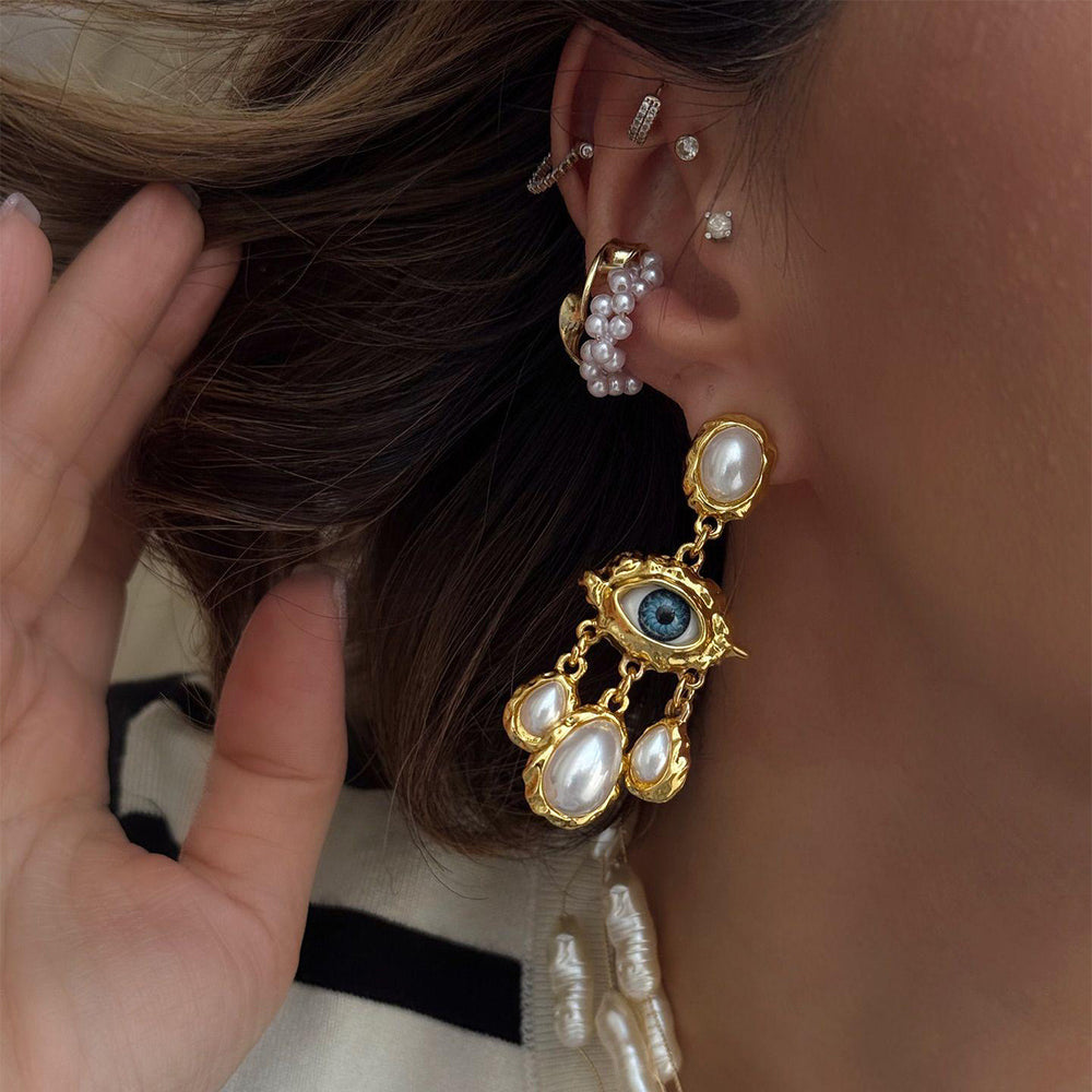 Wholesale devil's eye earrings - european & american cross-border jewelry, light luxury, high-end, retro, niche design, pearl drop earrings for women