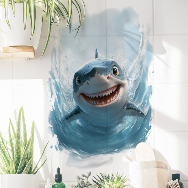 Xian 34219-Ocean Shark Bathroom Decorative Wall Sticker Toilet Toilet Lid Sticker Tile Wall Waterproof Sticker
