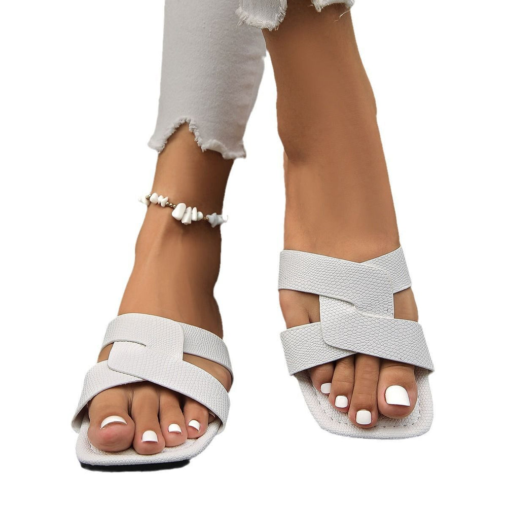 European and american cross-border e-commerce women's  summer square-toe flat sandals, ladies' slides, plus size beach shoes wholesale