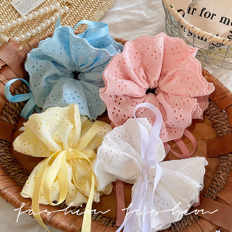 2026new arrival oversized pleated large intestine hair tie super fairy easiest for match double layer headband hair rope head flower hair accessories headwear trendy