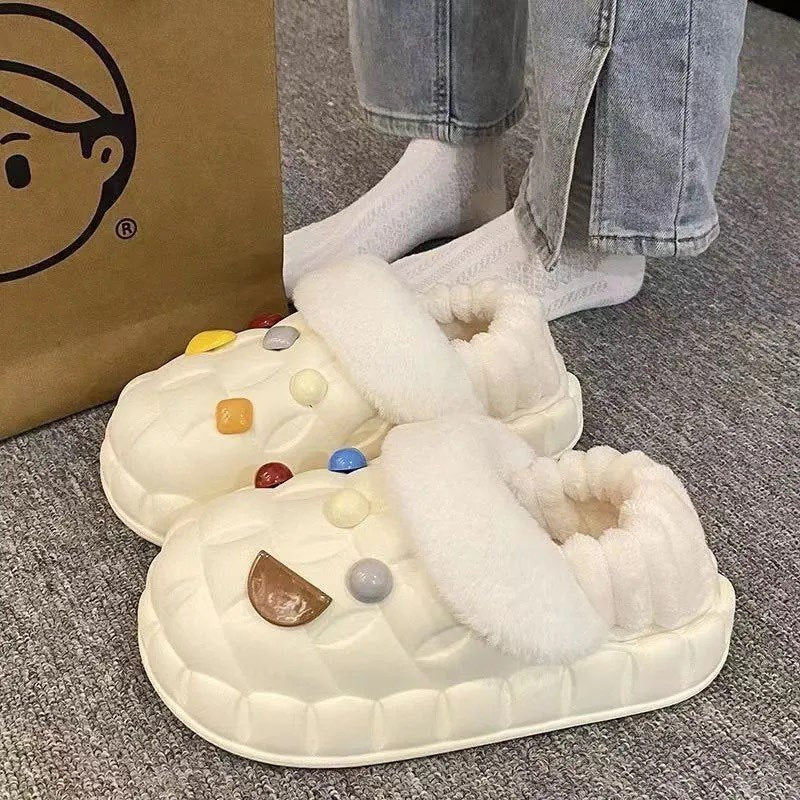 Women's winter waterproof cotton slippers - thick sole, fleece lined, closed toe, cute & cozy indoor slippers for students & dorms - removable warm insole