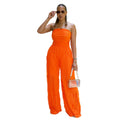 C7465 cross-border   fashion women's solid color loose casual wavy pattern jumpsuit new