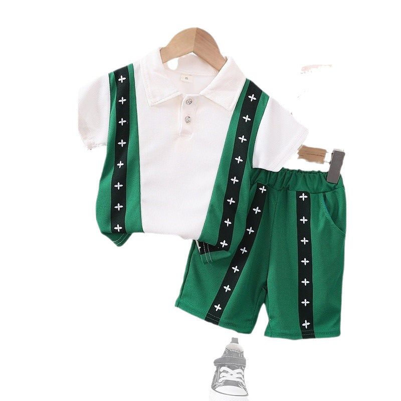 boys short-sleeved suit summer wear new arrivalkidsfashionable polo shirt baby t-shirt shorts two-piece set