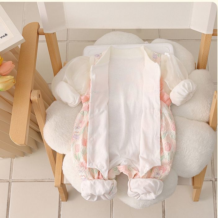 Baby full month & 100-day celebration romper - spring/autumn infant outfit - super cute princess style, double-layered, perfect for outdoor wear