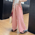 Girls' pants  new korean style kids striped lace waistband loose wide leg pants girls summer straight leg trousers