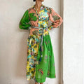 cross-border e-commerce european and american women's clothing: new summer collection - lantern sleeve printed collar, cinched waist, and flared maxi dress