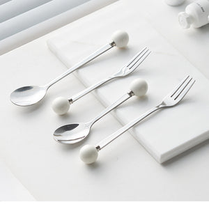 Wow, light luxury ceramic fruit fork, household stainless steel spoon, multi-purpose dessert spoon, good-looking colored glaze pastry fork