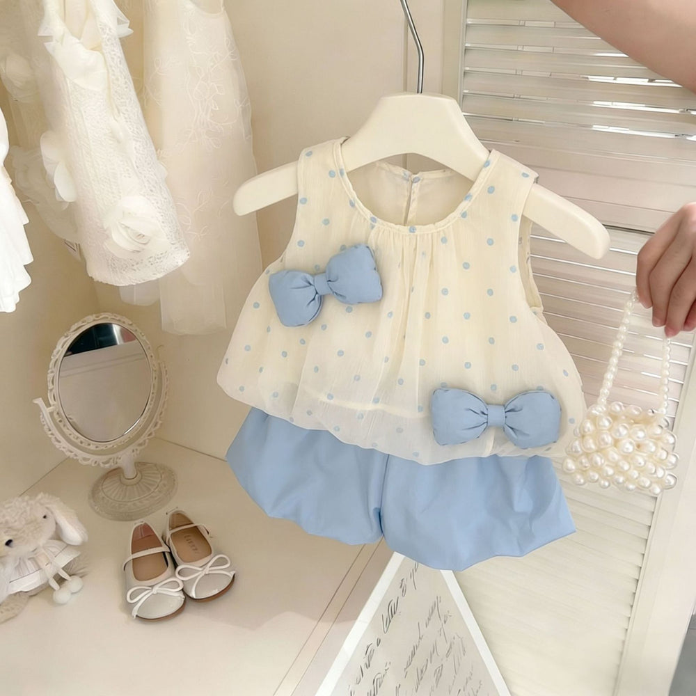 Girls' summer outfit set: fresh new style baby shorts princess two-piece top, kids' summer sleeveless outing clothes