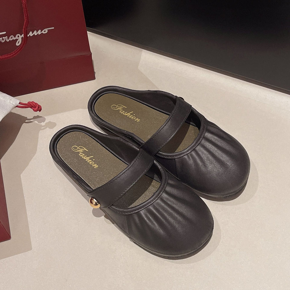 Baotou half slippers for women outwear2025 spring and summer new arrivaleasiest for matchretroflats slip-on lazy pleated sandals