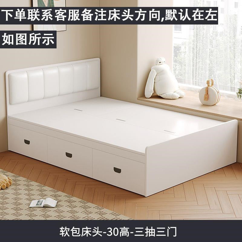 Solid wood bed tatami box storage bed soft back double bed kids bed bedroom for home without bedside bed high box