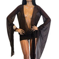 Export fashion style women's clothing  new deep v sexy mesh see-through strappy short hot girl hip-hugging dress