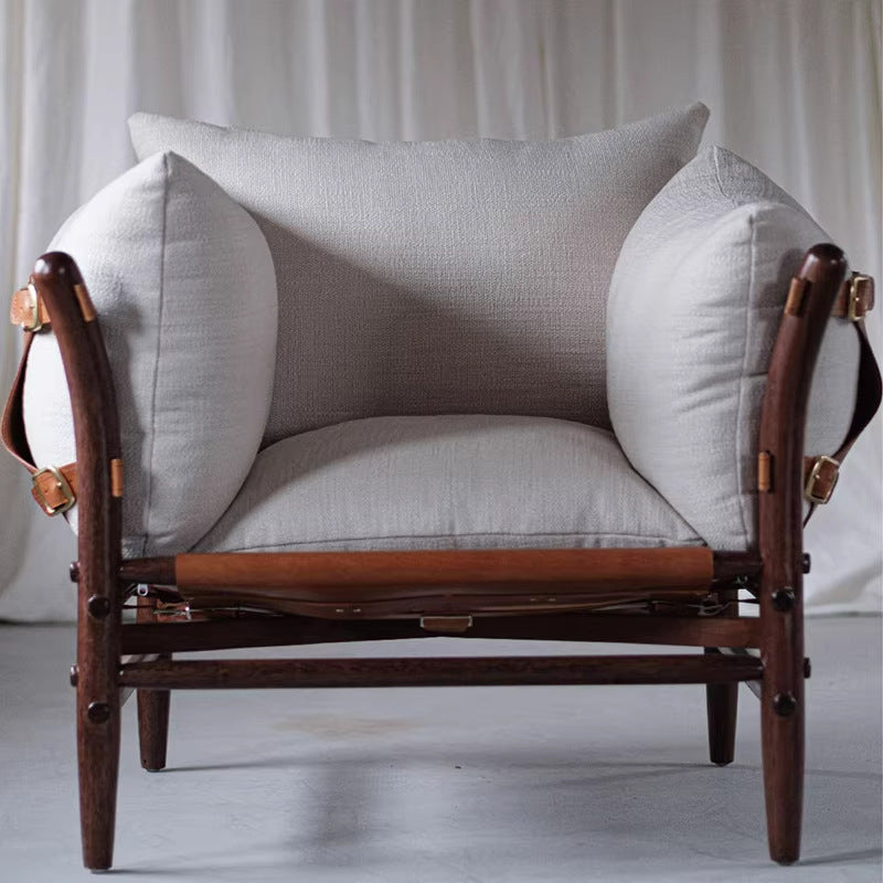 Sofa chair wabi-sabi style chair b&b saddle leather scandinavian medieval designer pure solid wood for home single chair fully decorated