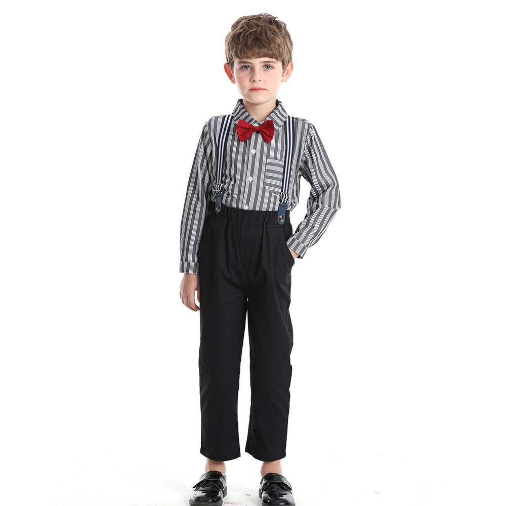 Boys' spring outfit: new korean style striped long-sleeve shirt two-piece set for baby boys