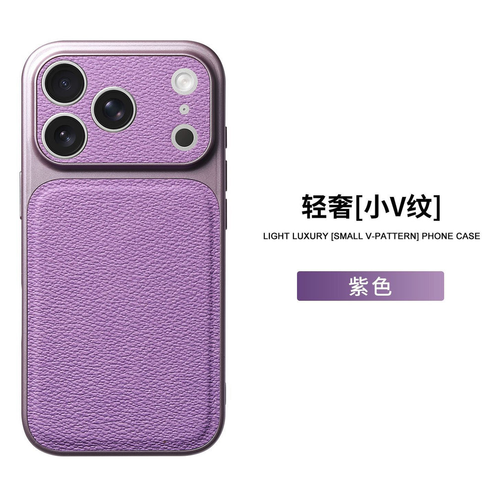 17promax small v pattern lychee pattern suitable for apple 16 seconds to 17 large window anti-fall mobile phone case 15 plain leather case