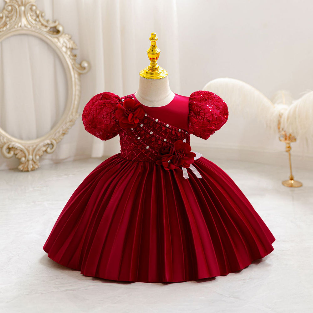 Ready-to-ship baby girl's evening gown, featuring delicate lace and a princess silhouette. perfect for model photoshoots, piano recitals, and special occasions