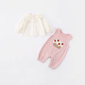 Infant and toddler clothing, spring and autumn outfits, baby girl sets, cute cartoon strawberry overalls two-piece set with polka dot peter pan collar