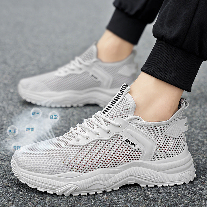 2025 new winter breathable men's shoes - lightweight, thin mesh sneakers with hollowed-out design - white student athletic shoes for men