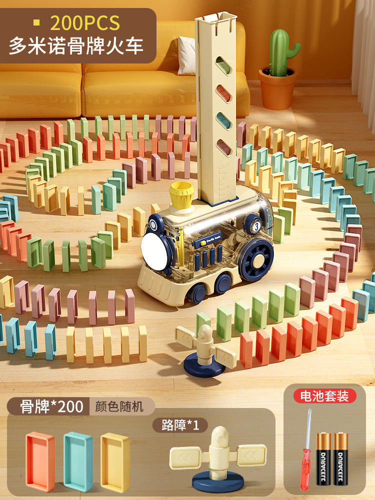 domino train kids educational automatic electric delivery vehicle building block toy gift for boys and girls